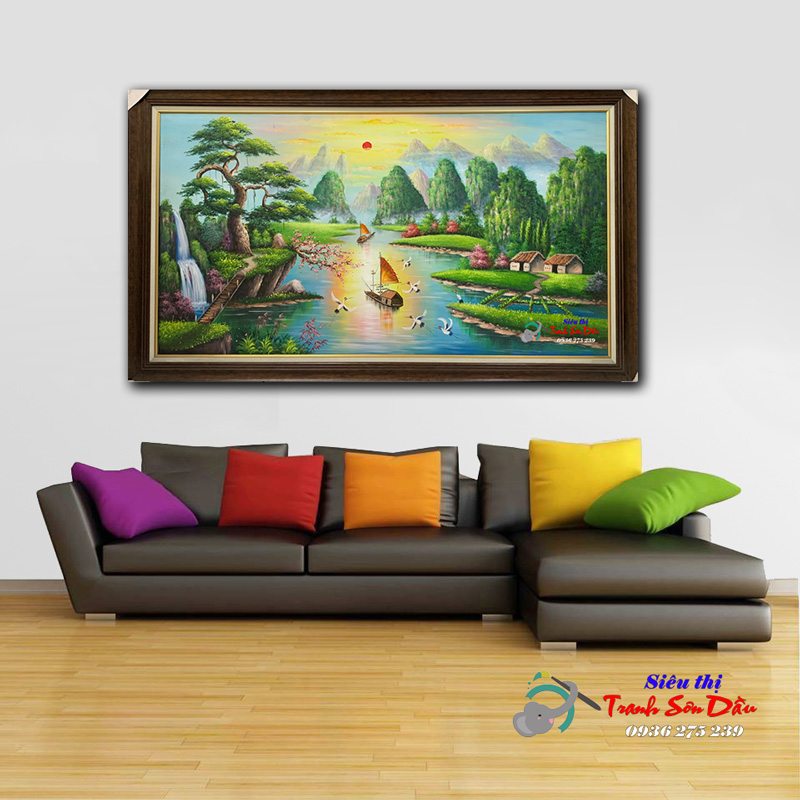 Tranh sơn thủy hữu tình STT103 đẹp độc đáo, vẽ tay chân thật