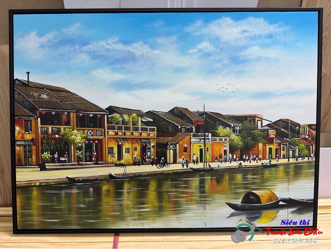 Tranh Sơn Dầu Phố Cổ Hội An Bên Sông Hoài 80x60 Giá Tốt