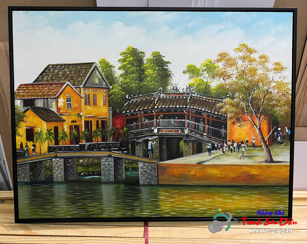 Tranh Sơn Dầu Chùa Cầu Hội An Cao Cấp Tặng Khung Sang Trọng